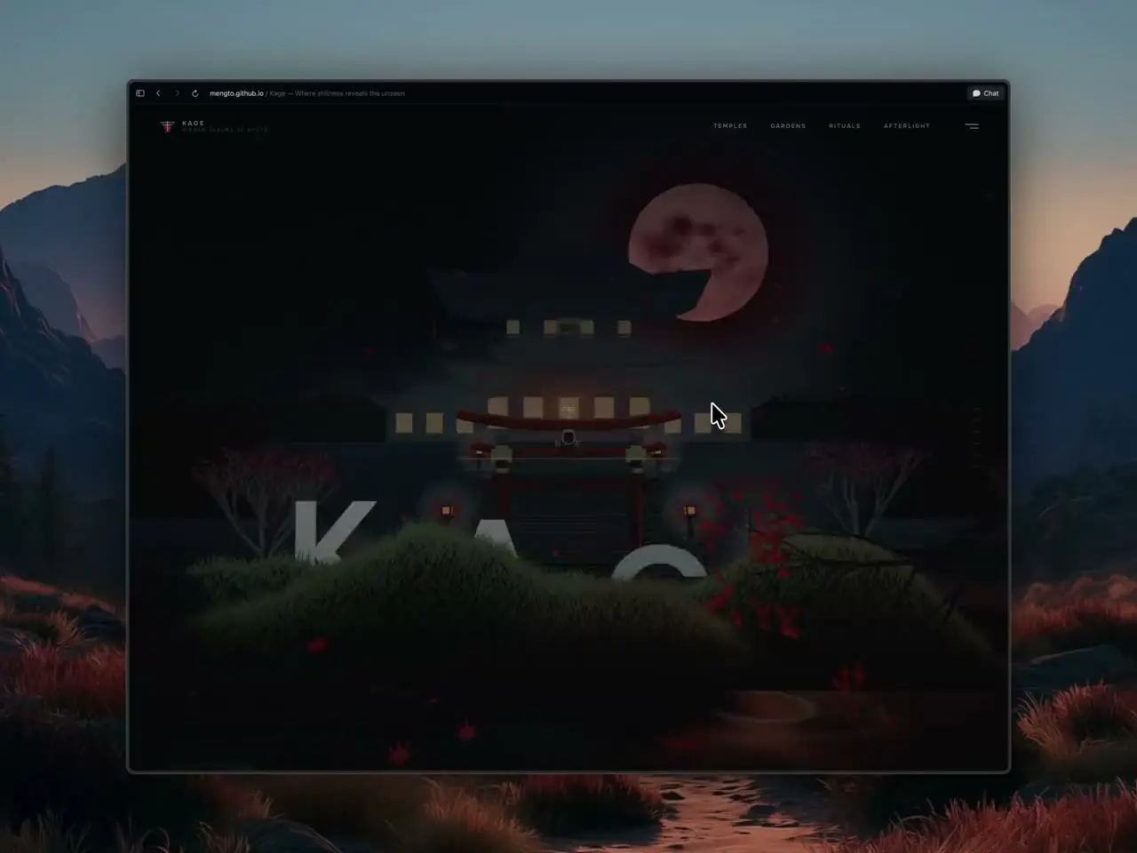 Opus 5 on Kage — a Three.js night walk through a Kyoto mountain temple